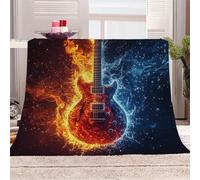 Generico Morbida Coperta in Peluche Chitarra Fiamma Ghiaccio Acqua - Plaid per Divano/Letto 150x200 cm Stile Dell'arte Rupestre Flanella Microfibra Ultra Caldo,Lavabile,Regalo