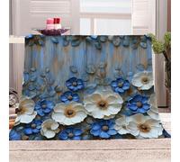 Generico Morbida Coperta in Peluche Fiori Intrecciati Su Assi Di Legno - Plaid per Divano/Letto 150x200 cm Stile Pastorale Sognante Flanella Microfibra Ultra Caldo,Lavabile,Regalo