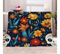 Generico Morbida Coperta in Peluche Fiori Luminosi - Plaid per Divano/Letto 150x200 cm Atmosfera Sognante Flanella Microfibra Ultra Caldo,Lavabile,Regalo