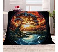 Generico Morbida Coperta in Peluche Foresta Fantastica,Tramonto Che Splende Su Alberi Secolari - Plaid per Divano/Letto 150x200 cm Albero Della Vita Flanella Microfibra Ultra Caldo,Lavabile,Regalo