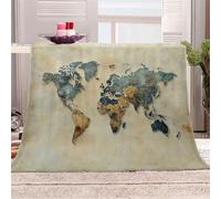 Generico Morbida Coperta in Peluche Mappa Del Mondo In Stile Retrò - Plaid per Divano/Letto 150x200 cm Storia E Arte Flanella Microfibra Ultra Caldo,Lavabile,Regalo