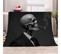 Generico Morbida Coperta in Peluche Scheletro Che Fuma La Pipa - Plaid per Divano/Letto 150x200 cm Stile Artistico Gotico Flanella Microfibra Ultra Caldo,Lavabile,Regalo