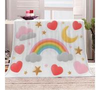 Generico Morbida Coperta in Peluche Stile Sognante E Infantile - Plaid per Divano/Letto 150x200 cm Cuori E Stelle Flanella Microfibra Ultra Caldo,Lavabile,Regalo