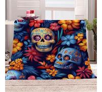 Generico Morbida Coperta in Peluche Teschi Colorati - Plaid per Divano/Letto 150x200 cm Vita E Morte Flanella Microfibra Ultra Caldo,Lavabile,Regalo