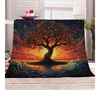 Generico Morbida Coperta in Peluche Un Albero Solitario Si Erge Tra Le Onde - Plaid per Divano/Letto 150x200 cm Albero Della Vita Flanella Microfibra Ultra Caldo,Lavabile,Regalo