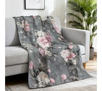 Generico Morbida Coperta Letto Singolo/Matrimoniale Retrò Coperta in pile Delicato Romantico Floreale Confortevole accogliente Blanket per Letto Divano Sedia e Divano 150 x 150cm,Rosa Grigio