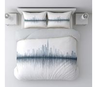 Generico Morbide Microfibra Copripiumino 200 x 200 cm Astratto Paesaggio Urbano Simmetria Setoso di Biancheria da Letto con Cerniera Nascosta per Ragazzi e Ragazze Blu classico + 2 Federe 50 x 80 cm