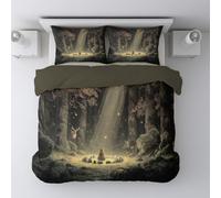Generico Morbide Microfibra Copripiumino 240 x 220 cm Anime Foresta Natura Fanciulla Setoso di Biancheria da Letto con Cerniera Nascosta per Ragazzi e Ragazze Verde acqua bronzo + 2 Federe 50 x 80 cm