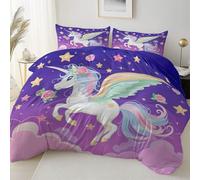 Generico Morbido con Cerniera Set di Biancheria da Letto con Sogno Pony Volare - Completo di Sacco 200 x 200 cm e 1 Federa, Viola Copripiumino in Microfibra In Lavatrice