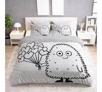 Generico Mostro Minimalista Cuore Bianco Set Copripiumino per Bambini Ragazzi Ragazze, piazza e mezza Set Letto - Ultra Morbido Traspirante Reversibile 3 Pezzi con 1 o 2 Federe - 200 x 200 cm