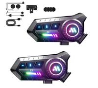 Generico Motorcycle Helmet Bluetooth Headset, IP67 Waterproof, Type-C Charging, Two-in-One Microphone with Ambient Light and Voice Assistant for All helmets (X3 *2)