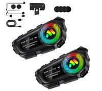 Generico Motorcycle Helmet Bluetooth Headset, IP67 Waterproof, Type-C Charging, Two-in-One Microphone with Ambient Light and Voice Assistant for All helmets (R1 *2)