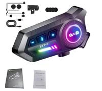 Generico Motorcycle Helmet Bluetooth Headset, IP67 Waterproof, Type-C Charging, Two-in-One Microphone with Ambient Light and Voice Assistant for All helmets (X3)