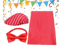 Generico Movie Night Costume - Red White Striped Apron Hat Bow Tie Set