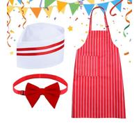 Generico Movie Night Costume - Red White Striped Apron Hat Bow Tie Set
