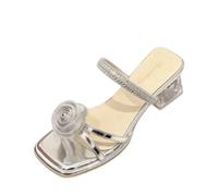 Generico Mule Punta Quadra Cinturino Strass Appliqué Rosa Tacco Blocco Trasparente