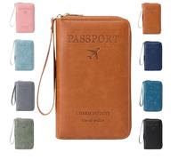 Generico Multi-functional RFID Passport Holder for Travel Essentials,Passport Holder for Travel Essentials,Slim Leather Wallet Cover Case with Safe Zipper, Travel Wallet for Men & Women (Brown)
