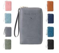 Generico Multi-functional RFID Passport Holder for Travel Essentials,Passport Holder for Travel Essentials,Slim Leather Wallet Cover Case with Safe Zipper, Travel Wallet for Men & Women (Gray)