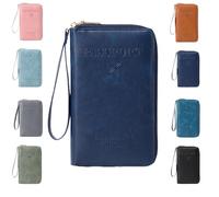 Generico Multi-functional RFID Passport Holder for Travel Essentials,Passport Holder for Travel Essentials,Slim Leather Wallet Cover Case with Safe Zipper, Travel Wallet for Men & Women (Dark blue)
