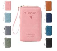 Generico Multi-functional RFID Passport Holder for Travel Essentials,Passport Holder for Travel Essentials,Slim Leather Wallet Cover Case with Safe Zipper, Travel Wallet for Men & Women (Pink)