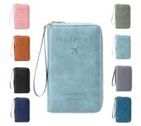 Generico Multi-functional RFID Passport Holder for Travel Essentials, Slim Leather Wallet Cover Case with Safe Zipper for Men & Women, Id Card Organizer, Wallet Cover Case (sky blue)