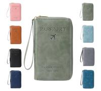 Generico Multi-functional RFID Passport Holder for Travel Essentials, Slim Leather Wallet Cover Case with Safe Zipper for Men & Women, Id Card Organizer, Wallet Cover Case (green)