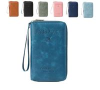 Generico Multi-Functional RFID Passport Wallet, Family RFID Passport Holder for Travel, Secure ID Card Organizer with Anti-Theft Protection, Slim Leather Travel Wallet for Women Men (peacock blue)