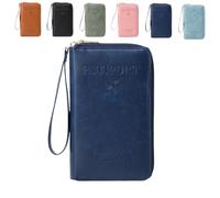 Generico Multi-Functional RFID Passport Wallet, Family RFID Passport Holder for Travel, Secure ID Card Organizer with Anti-Theft Protection, Slim Leather Travel Wallet for Women Men (dark blue)