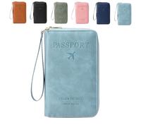 Generico Multi-Functional RFID Passport Wallet, Family RFID Passport Holder for Travel, Secure ID Card Organizer with Anti-Theft Protection, Slim Leather Travel Wallet for Women Men (sky blue)