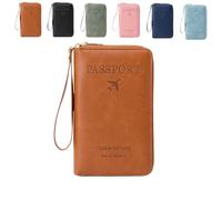 Generico Multi-Functional RFID Passport Wallet, Family RFID Passport Holder for Travel, Secure ID Card Organizer with Anti-Theft Protection, Slim Leather Travel Wallet for Women Men (brown)