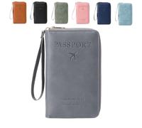 Generico Multi-Functional RFID Passport Wallet, Family RFID Passport Holder for Travel, Secure ID Card Organizer with Anti-Theft Protection, Slim Leather Travel Wallet for Women Men (gray)