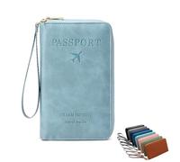 Generico Multi-Functional Rfid Passport Wallet, Rowgins Rfid Passport Holder, Slim Leather Cover for Credit Cards, Tickets/Cash (Sky Blue)