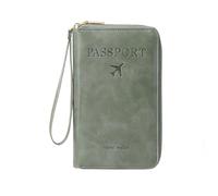 Generico Multi-Functional RFID Passport Wallet,Travel Wallet, Slim Leather Passport Holder with Zipper,Card Slots & Wrist Strap Travel Essentials Case for Cash,Tickets & Id,Passport (Green)