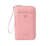 Generico Multi-Functional RFID Passport Wallet,Travel Wallet, Slim Leather Passport Holder with Zipper,Card Slots & Wrist Strap Travel Essentials Case for Cash,Tickets & Id,Passport (Pink)