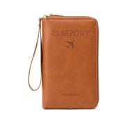 Generico Multi-Functional RFID Passport Wallet,Travel Wallet, Slim Leather Passport Holder with Zipper,Card Slots & Wrist Strap Travel Essentials Case for Cash,Tickets & Id,Passport (Brown)
