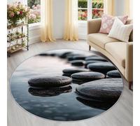 Generico Multicolore Ciottoli Tappeto Rotondo Salotto 150 cm, Lavabile e Antiscivolo, Zen Minimalismo Pelo Corto Morbido per Camera e Studio, Ideale per Famiglie