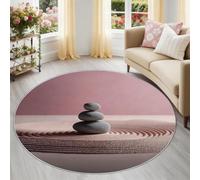 Generico Multicolore Giardino Pietre Tappeto Rotondo 90 cm, Antiscivolo e Lavabile, Zen Minimalismo Tappeto Salotto Pelo Corto, Morbido per Camera e Studio, Adatto a Bambini e Animali
