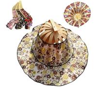 Generico Multifunctional Folding Hand Fan Sun Hat, 2 in 1 Bamboo Folding Fan Hat with Floral Printed, Summers Shade Hats (Color E)