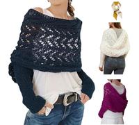Generico Multifunctional Scarf with Sleeves for Women,Knitted Cable Crochet Wrap Sweater,Fashion Cozy Double Sleeve Shawl Cape (Navy Blue)