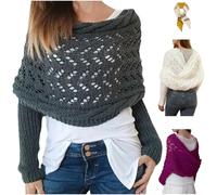 Generico Multifunctional Scarf with Sleeves for Women,Knitted Cable Crochet Wrap Sweater,Fashion Cozy Double Sleeve Shawl Cape (Dark Gray)