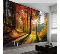 Generico Murales da Parete 3D Paesaggio Autunnale Arte, Luce Del Sole Nella Foresta Foglie Cadute Carta da Parati Fotografica di Alta Qualità per Soggiorno e Camere da Letto 450 x 280 cm