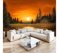 Generico Murales da Parete 3D Stile Rustico Arte, Ruscello Di Capanna Nella Foresta Carta da Parati Fotografica di Alta Qualità per Soggiorno e Camere da Letto 350 x 256 cm