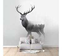 Generico Murales da Parete Premium 3D Minimalismo Arte da Parete Straordinaria, Animale Cervo Nella Nebbia Carta da Parati Fotografica di Alta Qualità per Soggiorno e Camere da Letto 250 x 175 cm