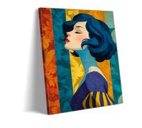 Generico Muse Blu Profilo Ritratto Moderno Stampa Su Tela Arte Da Parete Colorata Donna Profilo Texture Astratta Per Soggiorno Camera (1,60×90cm Telaio)