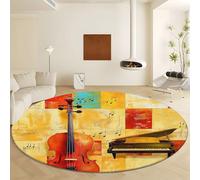 Generico Musica Chitarra Pianoforte Area Tappeti rotondo per Soggiorno, Tappeto Morbido Sala da pranzo Camera da letto Home Decor Tappeto Giallo,Tappeto rotondo Antiscivolo e Lavabile 60 x 60 cm