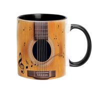 Generico Musik Kaffeetasse - 350ml Schwarze Keramikbecher | Gitarre Klavier Violine Motiv | Geschenk Für Musikliebhaber | Spülmaschinen Mikrowellenfest - Ideal Fürs Kaffee Tee Frühstück