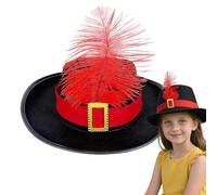 Generico Musketeer Costume Hat with Feathers, Wide Brim Cosplay Hat for Kids and Adults, Renaissance Party Headwear with Sash Accent, Fancy Dress Up Accessory, 12.2x10.63x3.15 Inches