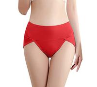 Generico Mutande Donna Cotone Vita Alta Assorbente Pizzo 3D Comfort Slip Donne Intimo(Red, XXL)