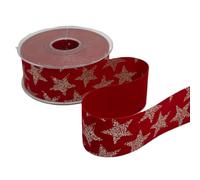 Generico Nastro Velluto Doppio Stampa Stelle 40 mm x 10 mt col. 07 Rosso