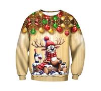 Generico Natale Cappelli di Babbo Natale Nani Folletti Natalizi Felpa Felpa con renne, Maglione Stampato Casual e Divertente Adatto per Natale, Riunioni di Famiglia